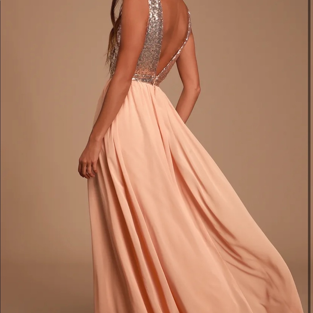 Lulus Blush Coral Gold Sequin Dress Size S